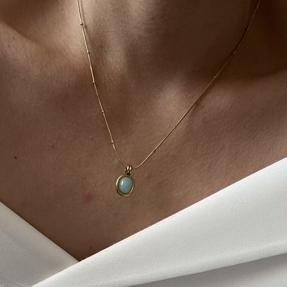 Çelik Mavi Taşlı Kolye