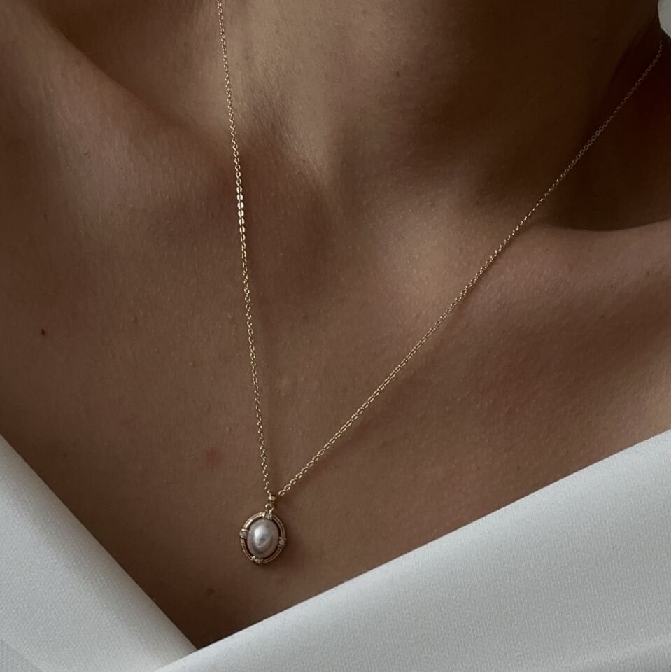 Taşlı Sedefli Oval Xuping Kolye