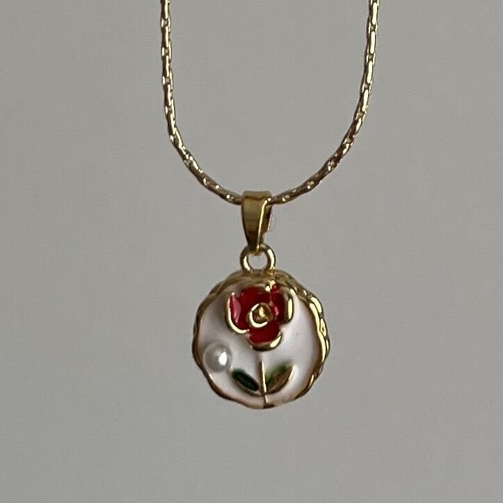 Altın Kaplama Vintage Gül Kolye