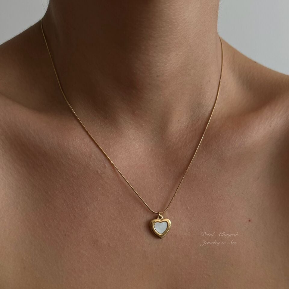 Çelik Sedef Kalp Kolye