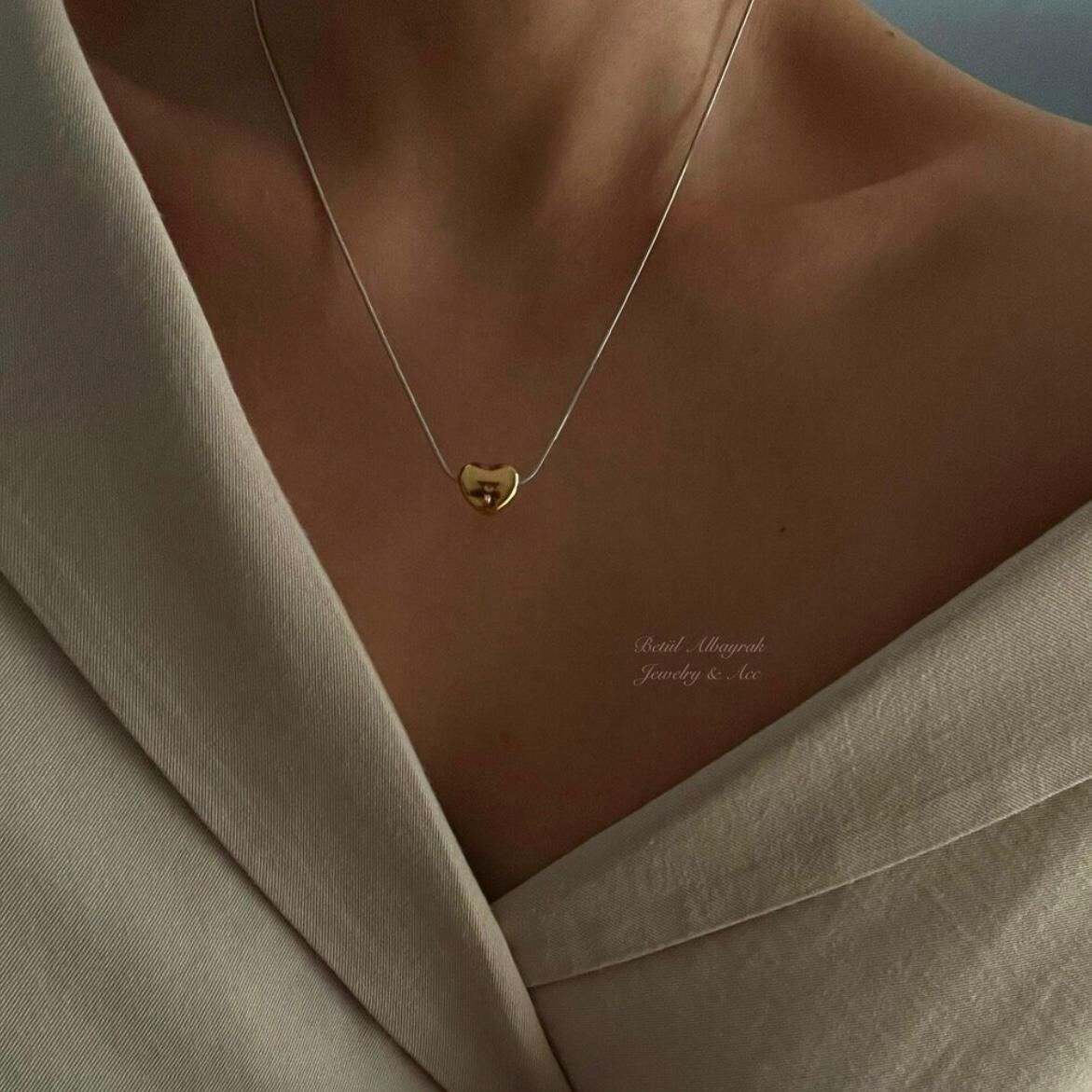 Çelik Bombeli Mix Kalp Kolye