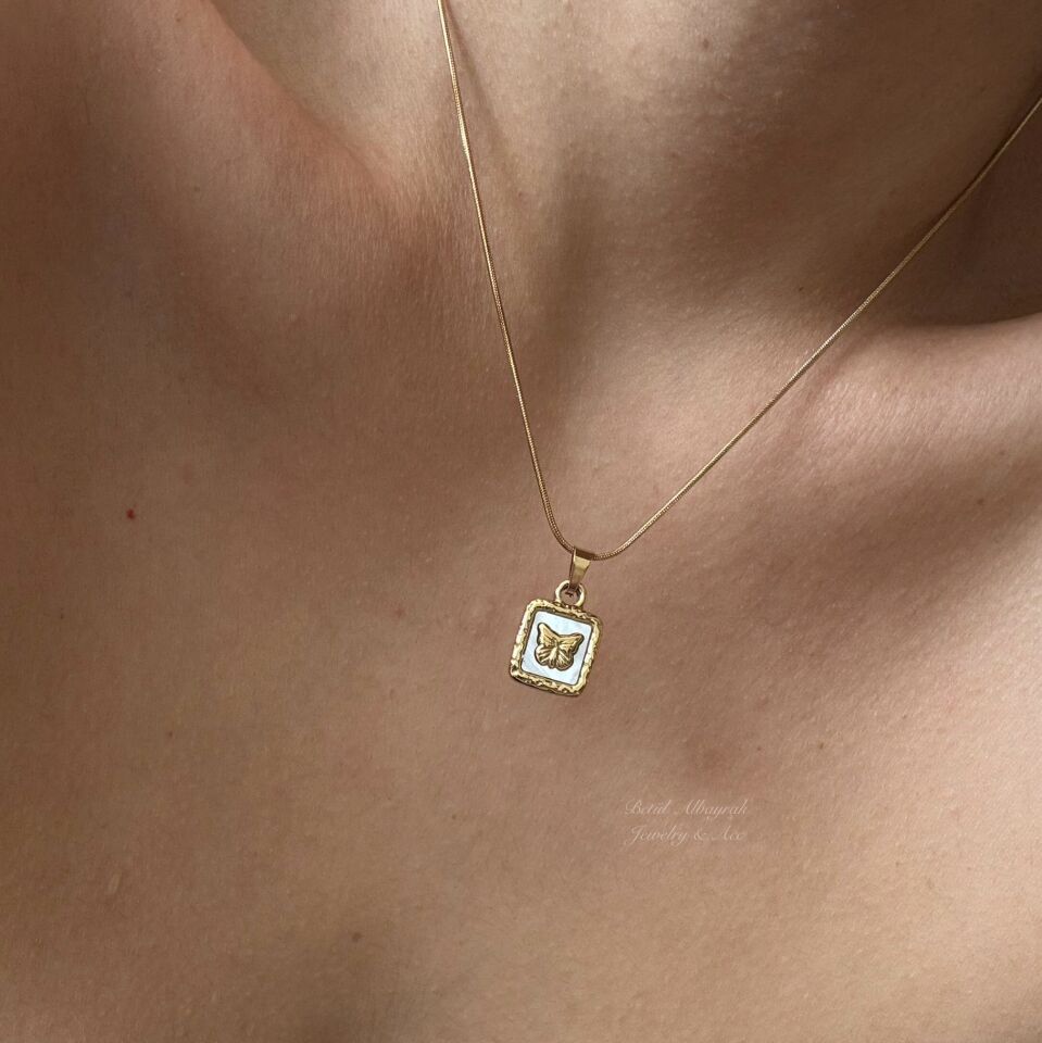 Çelik Sedefli Kelebek Kolye