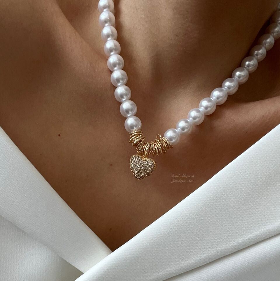 Vip Taşlı Kalp İnci Kolye