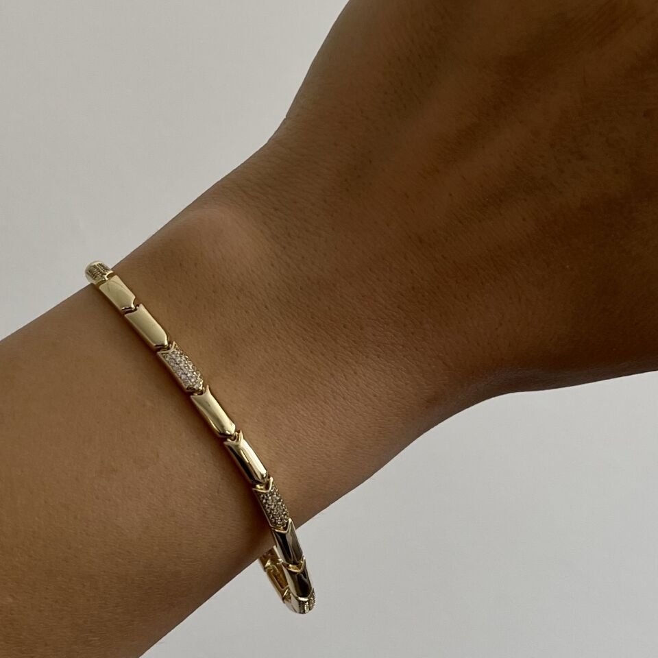 Altın Kaplama Taşlı Şerit Bileklik