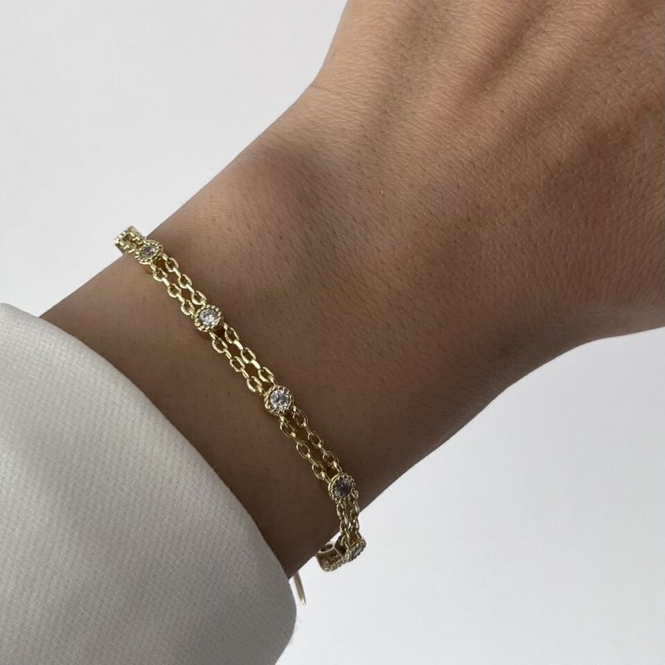 Yuvarlak Taşlı Zincirli Xuping Bileklik