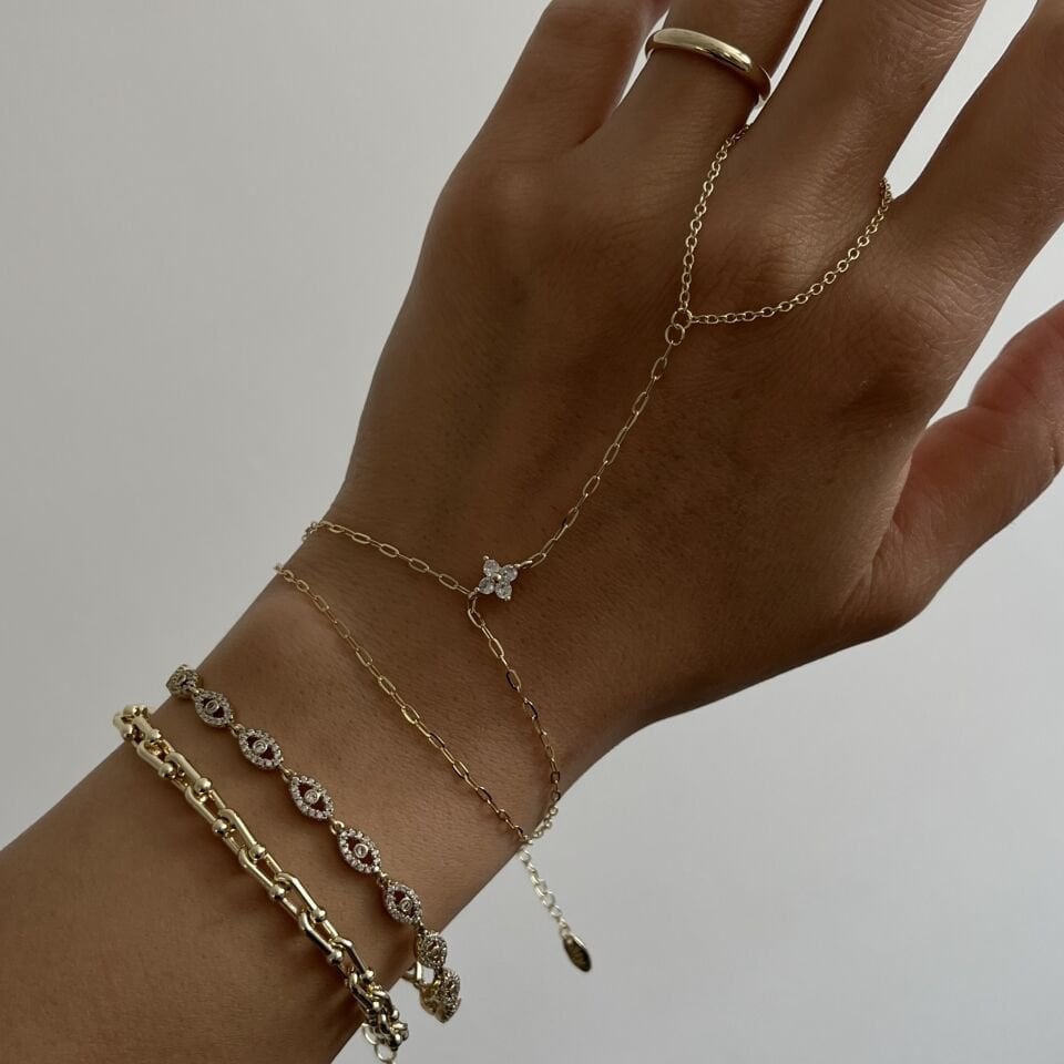 Altın Kaplama Ataç Zincir Taşlı Çiçekli Şahmeran