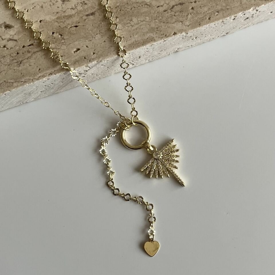 Altın Kaplama Taşlı Yelpaze Kolye