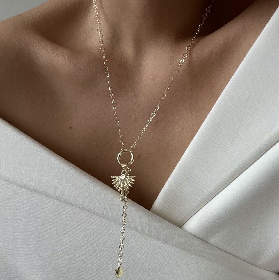 Altın Kaplama Taşlı Yelpaze Kolye