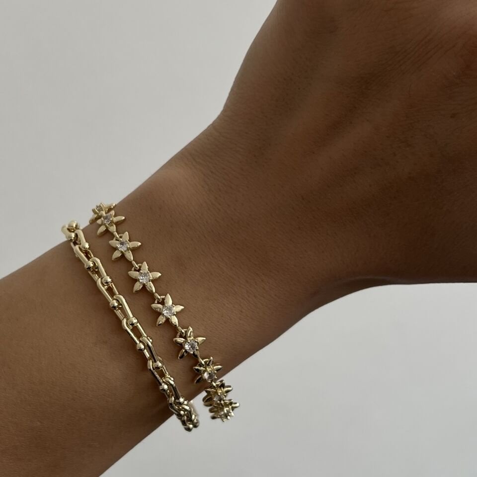 Altın Kaplama Taşlı Çiçek Bileklik