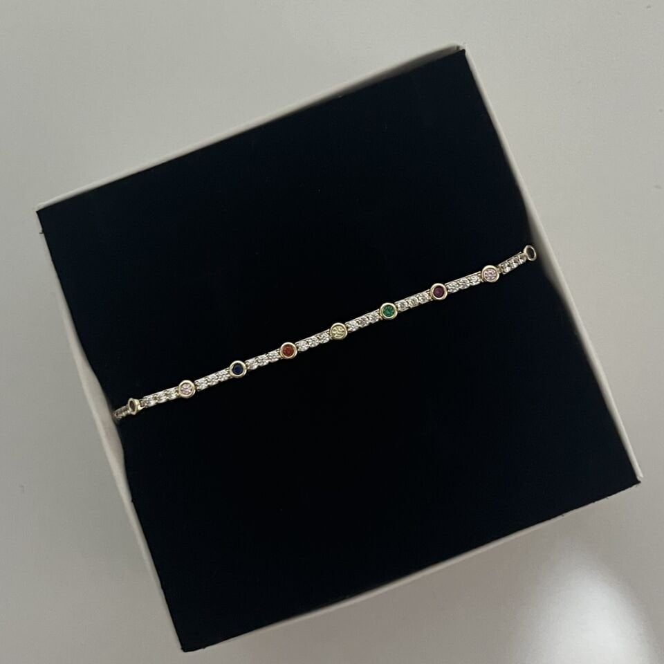 Minimal Renkli Taşlı Gold Xuping Suyolu Bileklik