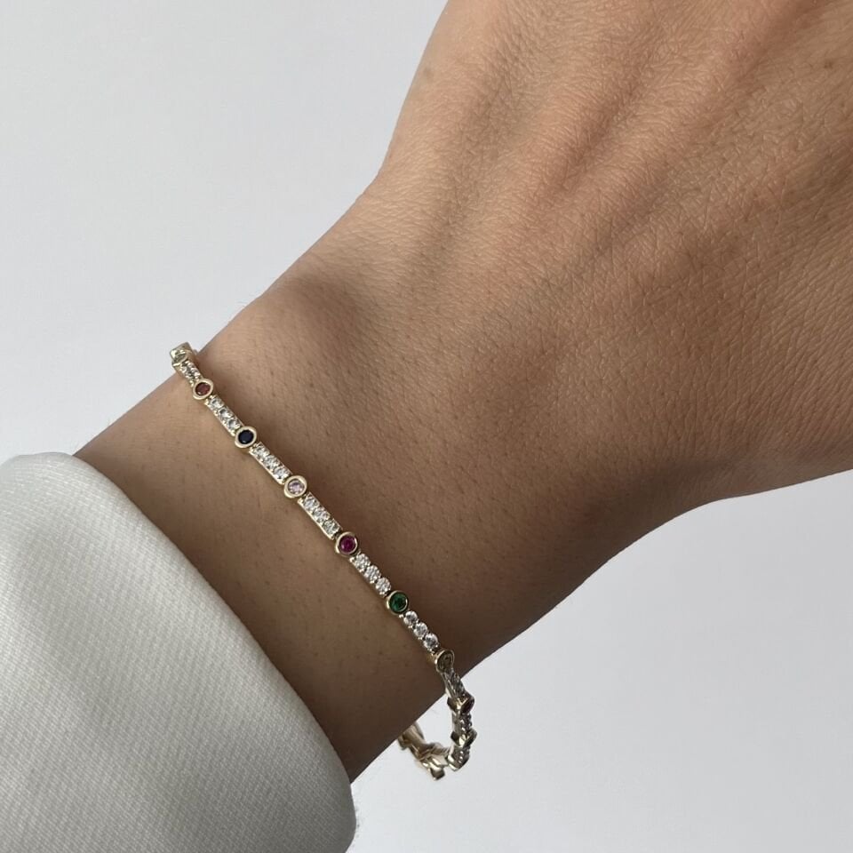 Minimal Renkli Taşlı Gold Xuping Suyolu Bileklik