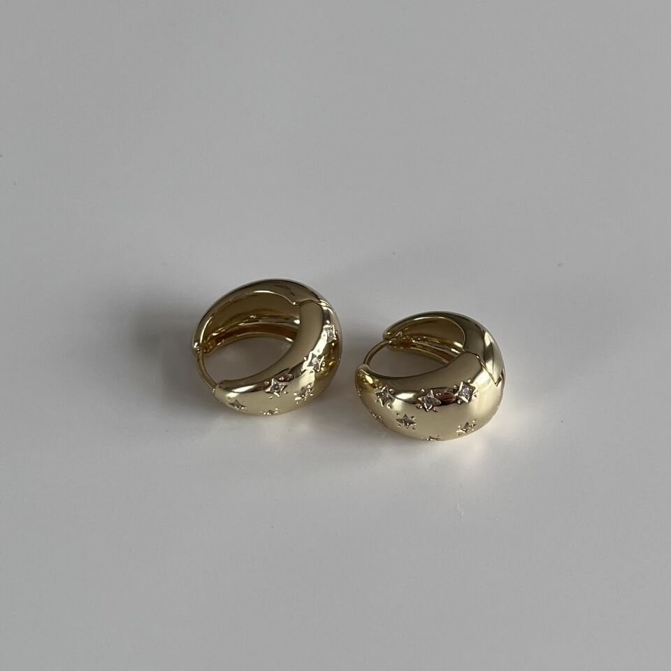 Taşlı Yıldız Desenli Tombul Halka Xuping Küpe