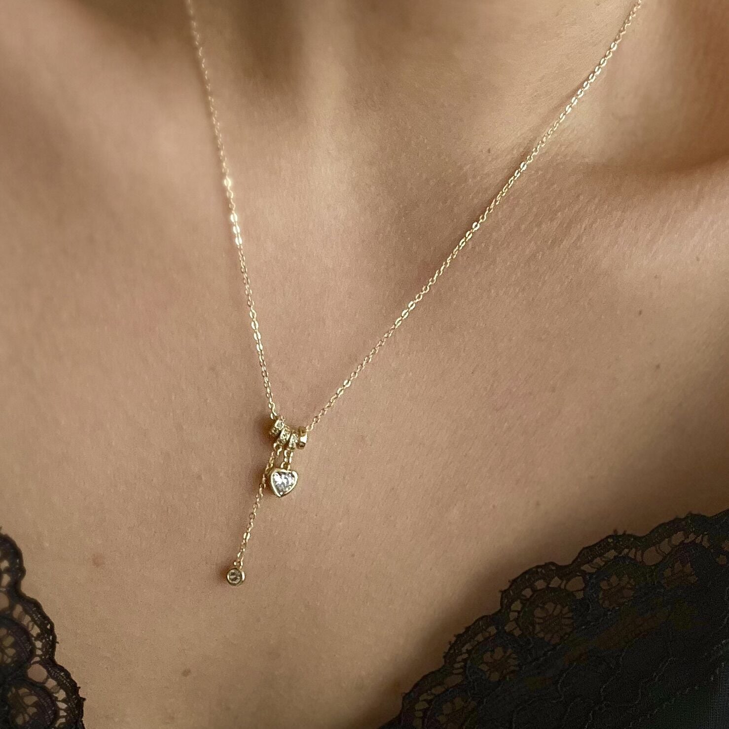 Altın Kaplama Charmlı Kalpli Kolye