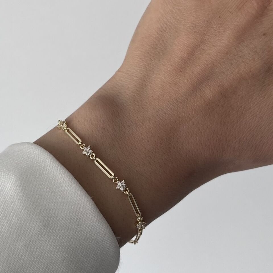 Altın Kaplama Yıldızlı Ataç Zincirli Bileklik