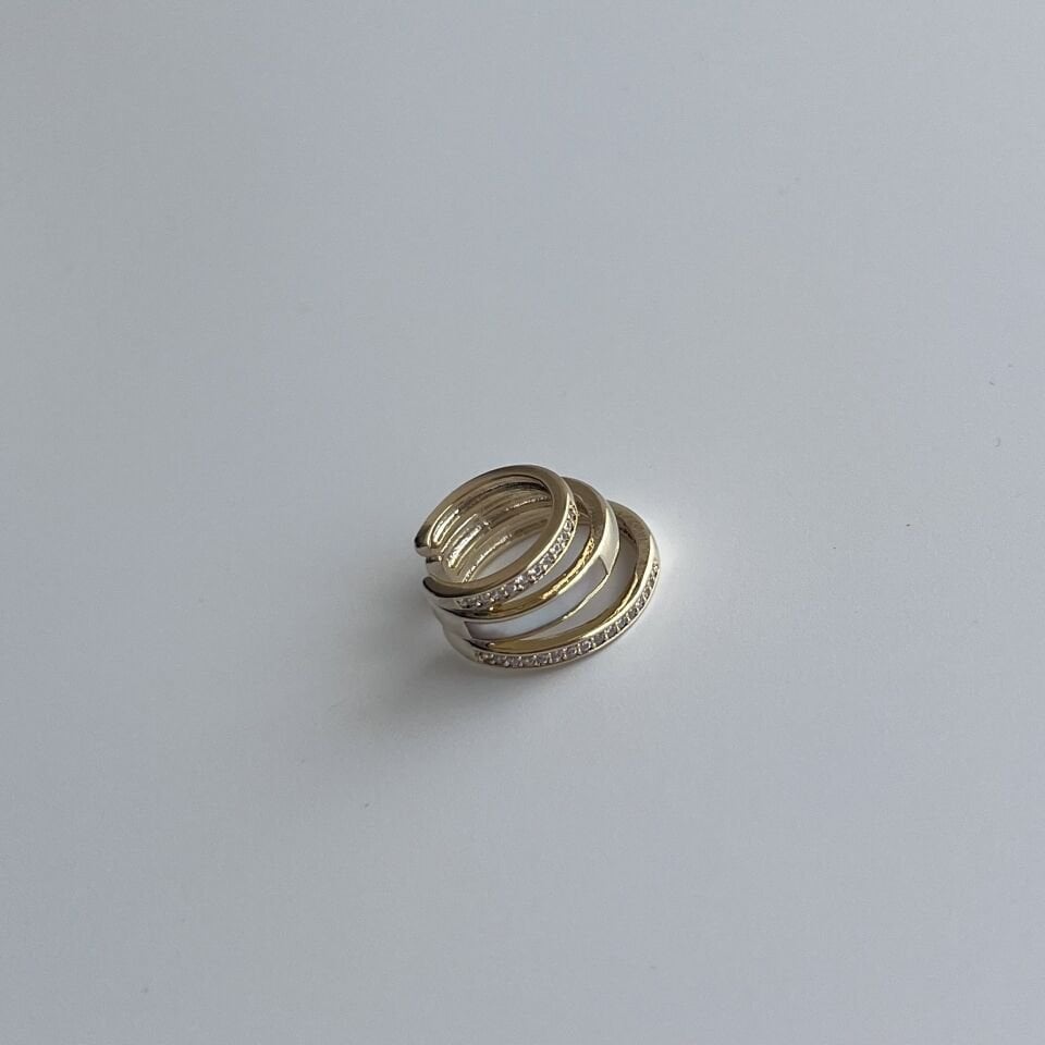 Vip Taşlı Üçlü Görünüm Ortası Sedefli Earcuff