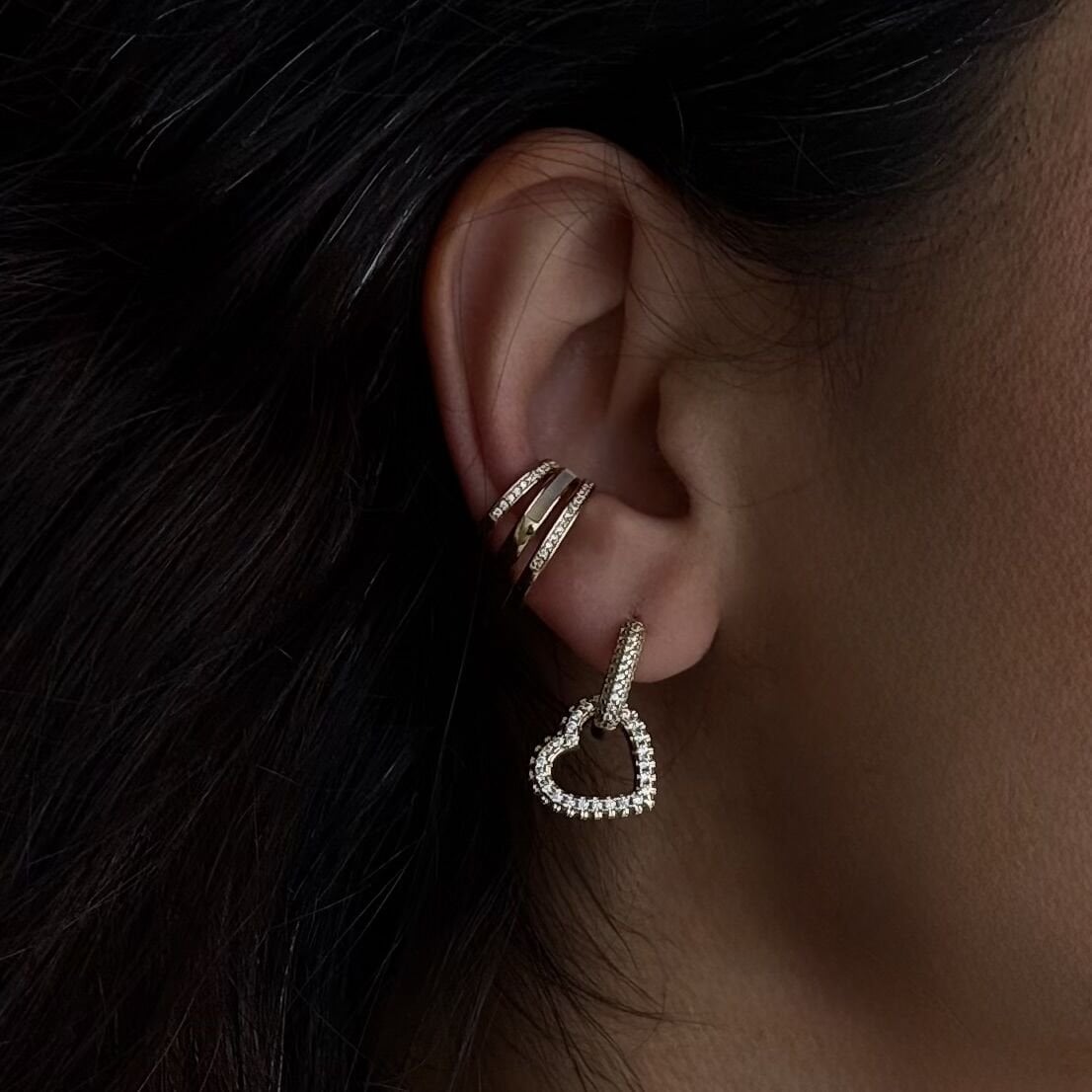 Vip Taşlı Üçlü Görünüm Ortası Sedefli Earcuff
