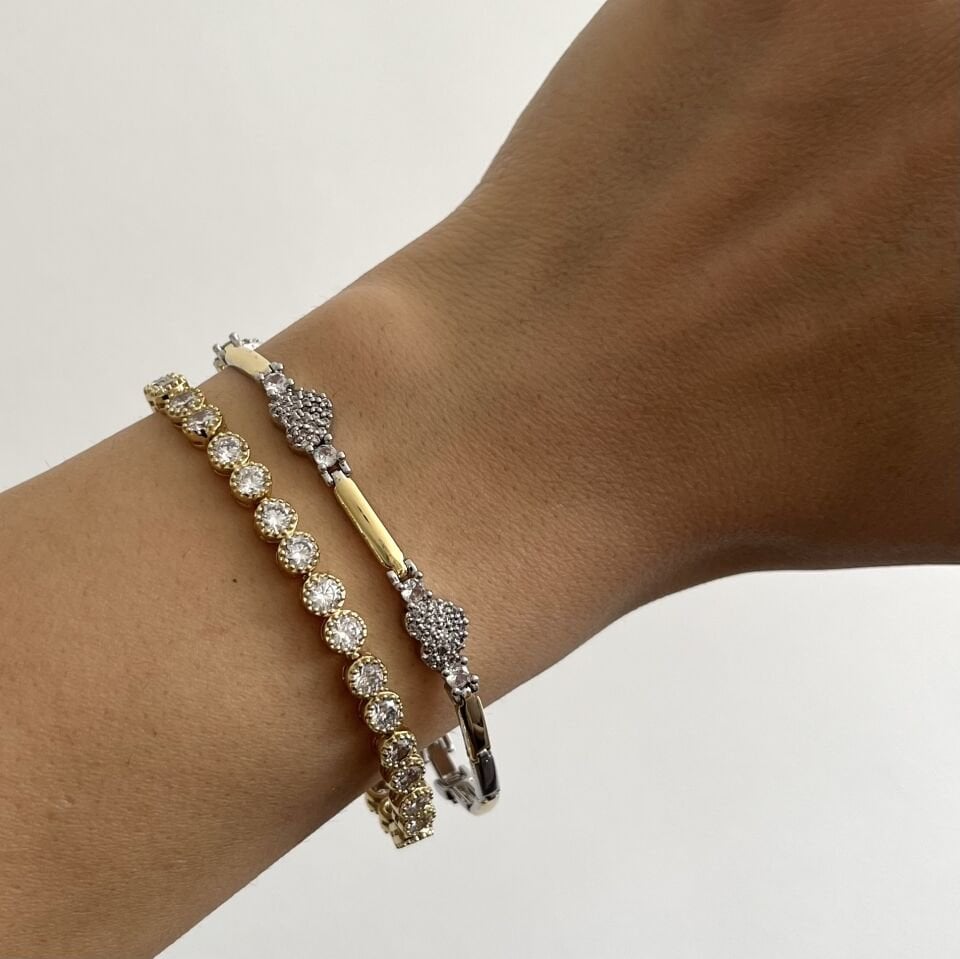 Altın Kaplama Mix Taşlı Kalp Bileklik