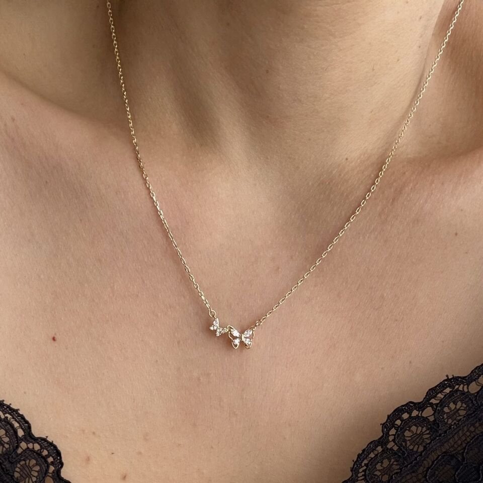 Taşlı Minimal  Xuping Kelebek Kolye