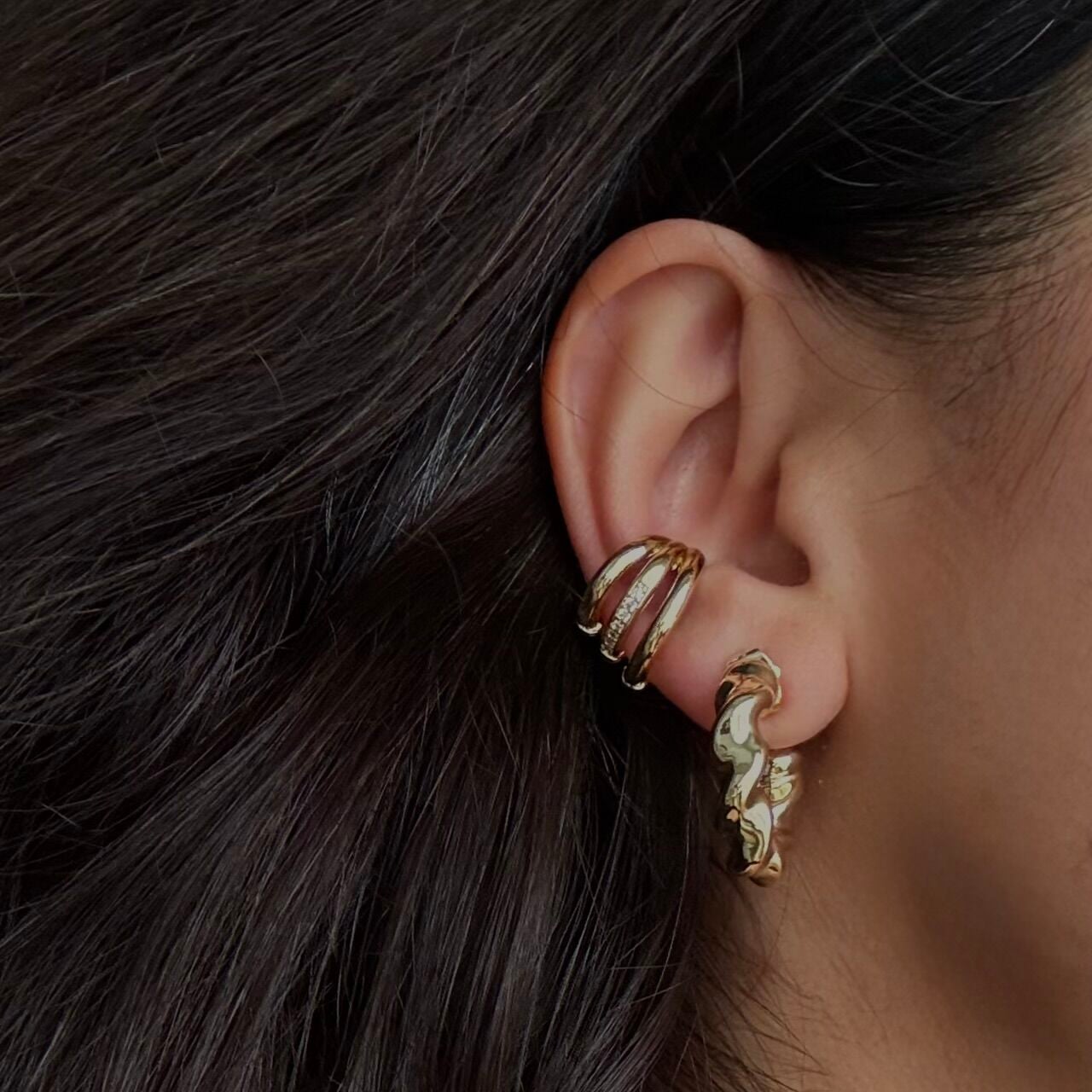 Vip Ortası Taşlı Üçlü Görünüm Earcuff