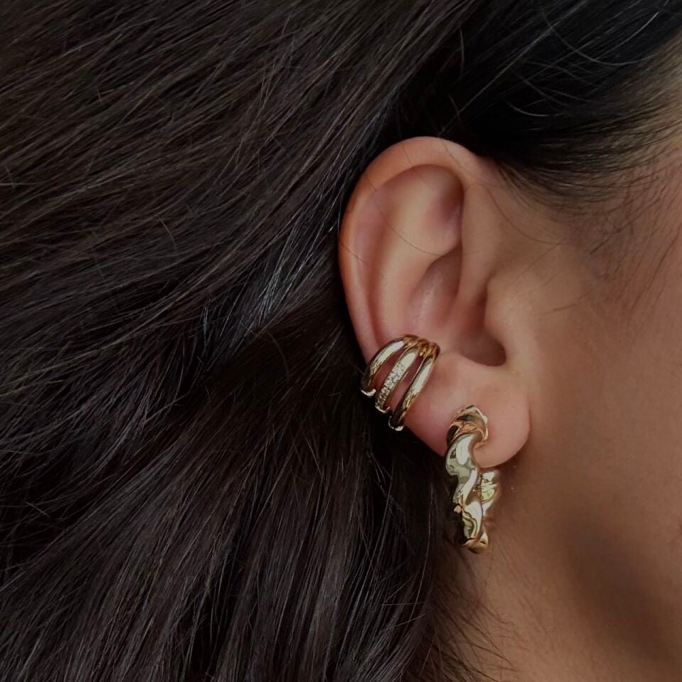 Vip Ortası Taşlı Üçlü Görünüm Earcuff