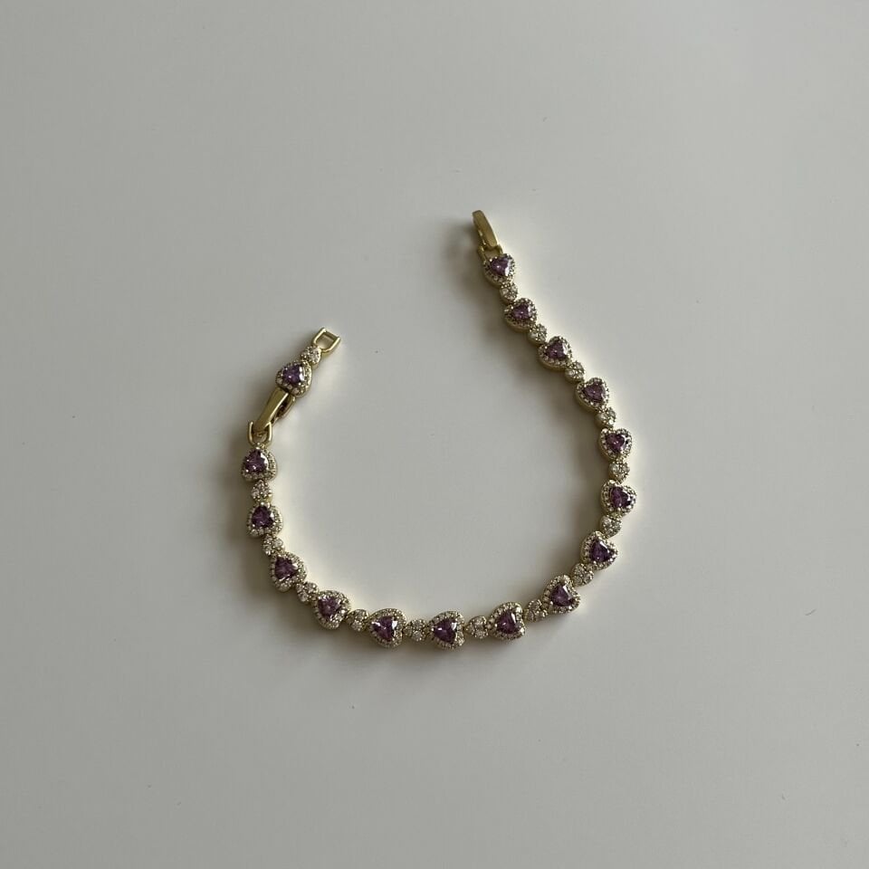 Mor Taşlı Kalpli Xuping Bileklik