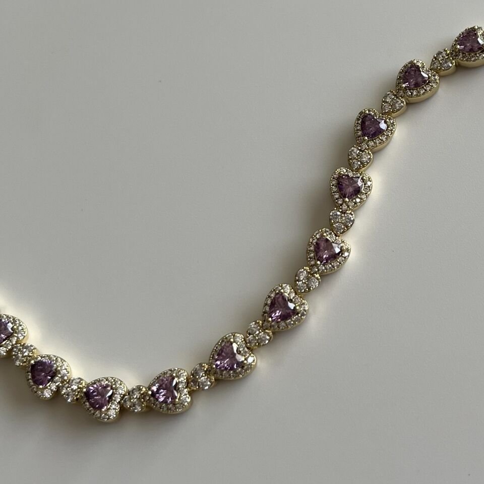 Mor Taşlı Kalpli Xuping Bileklik