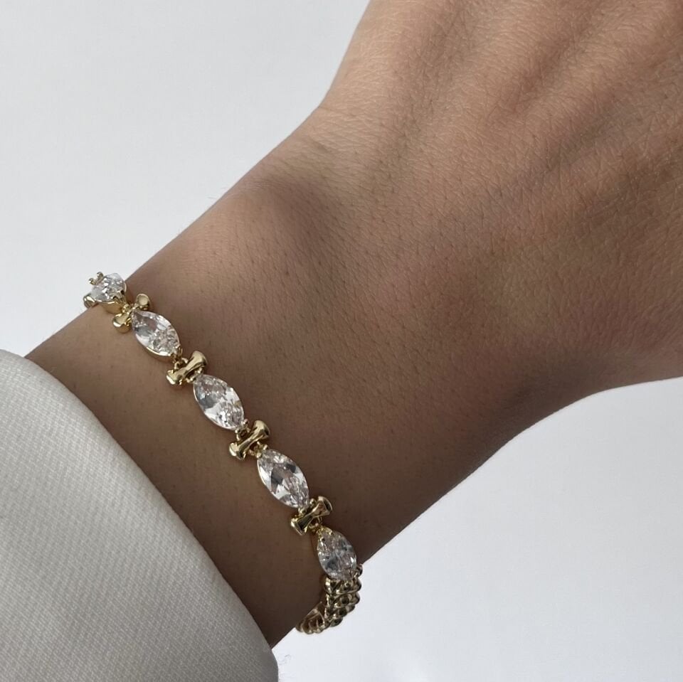 Damla Taşlı Balık Sırtı Zincirli Xuping Bileklik