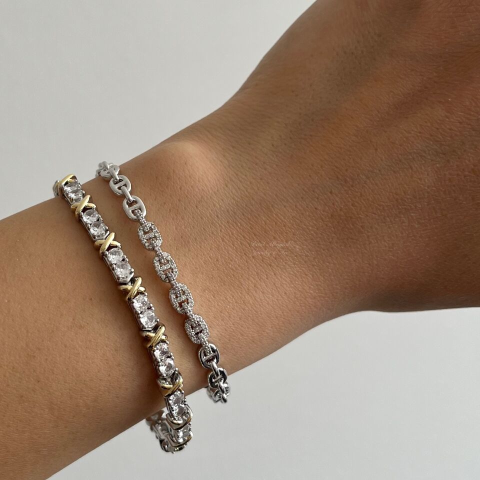 Vip Taşlı Düğme Model Ayarlanabilir Silver Bileklik