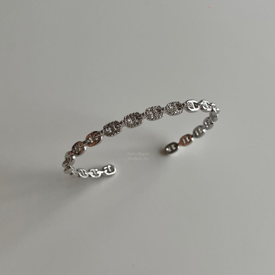 Vip Taşlı Düğme Model Ayarlanabilir Silver Bileklik