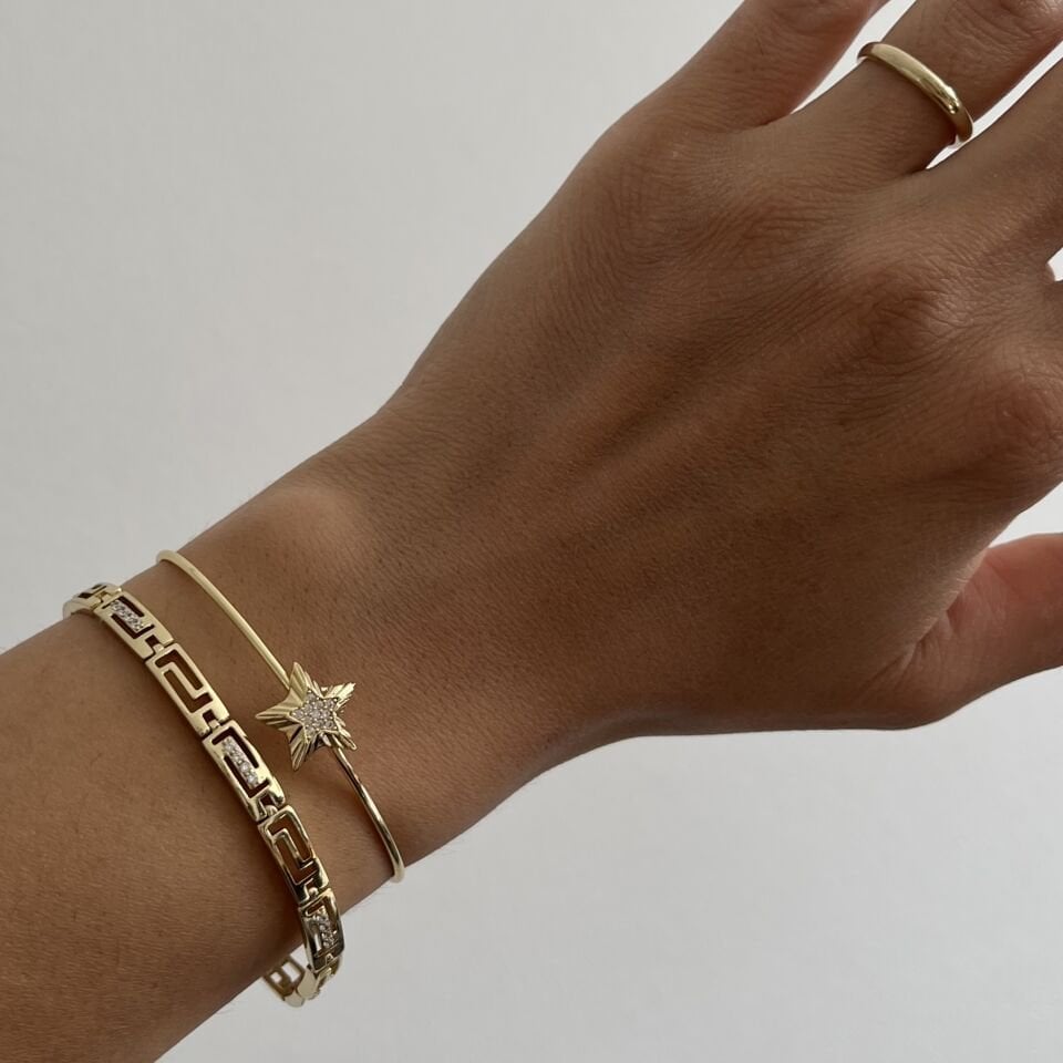 Altın Kaplama Zincirli Taşlı Yıldız Bileklik