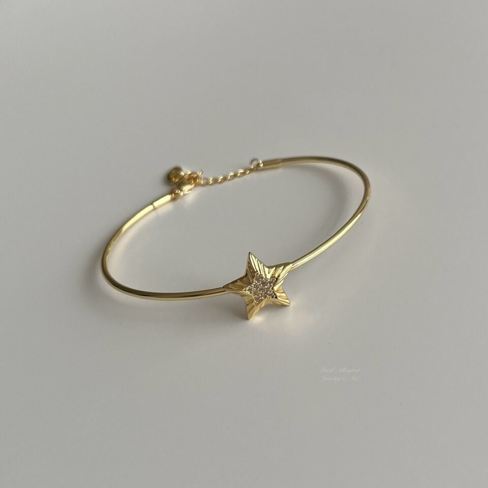Altın Kaplama Zincirli Taşlı Yıldız Bileklik