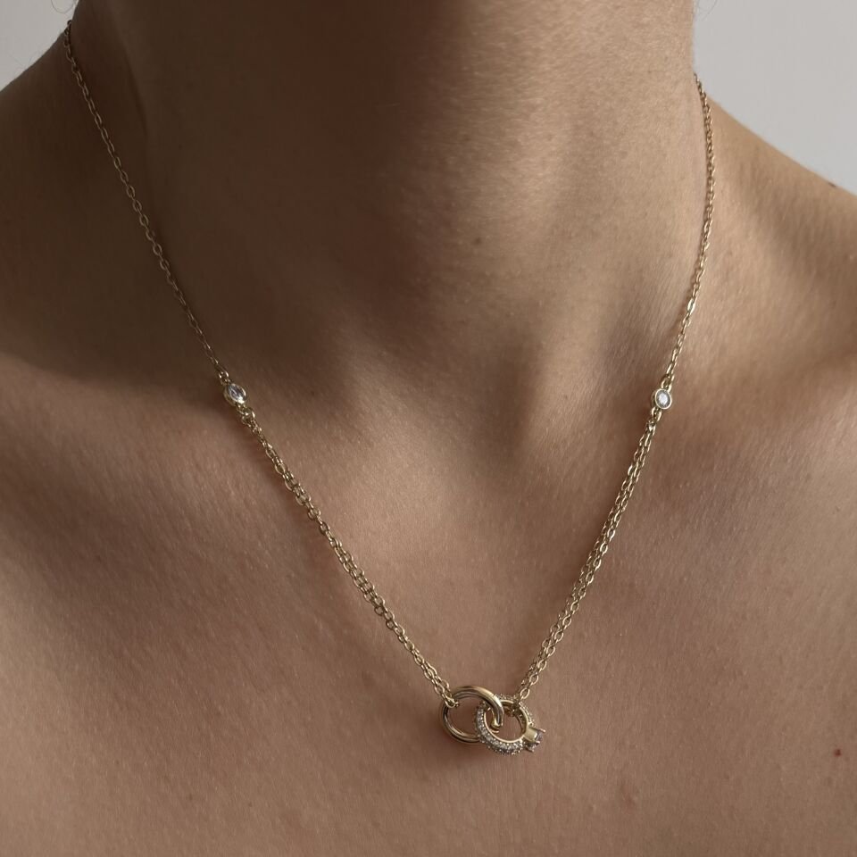 İç İçe Tek Taş Yüzük Ve Halka Model Xuping Kolye