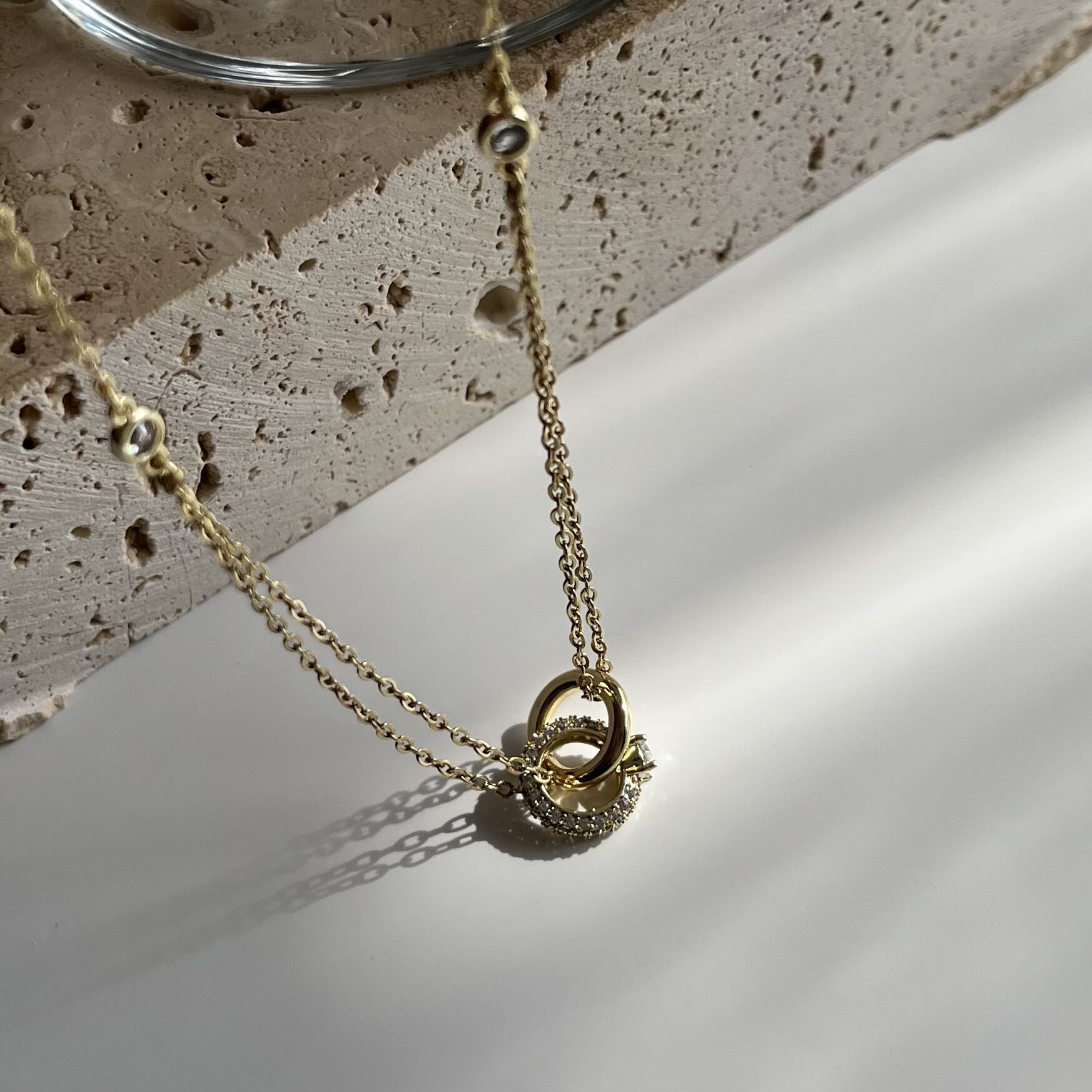 İç İçe Tek Taş Yüzük Ve Halka Model Xuping Kolye