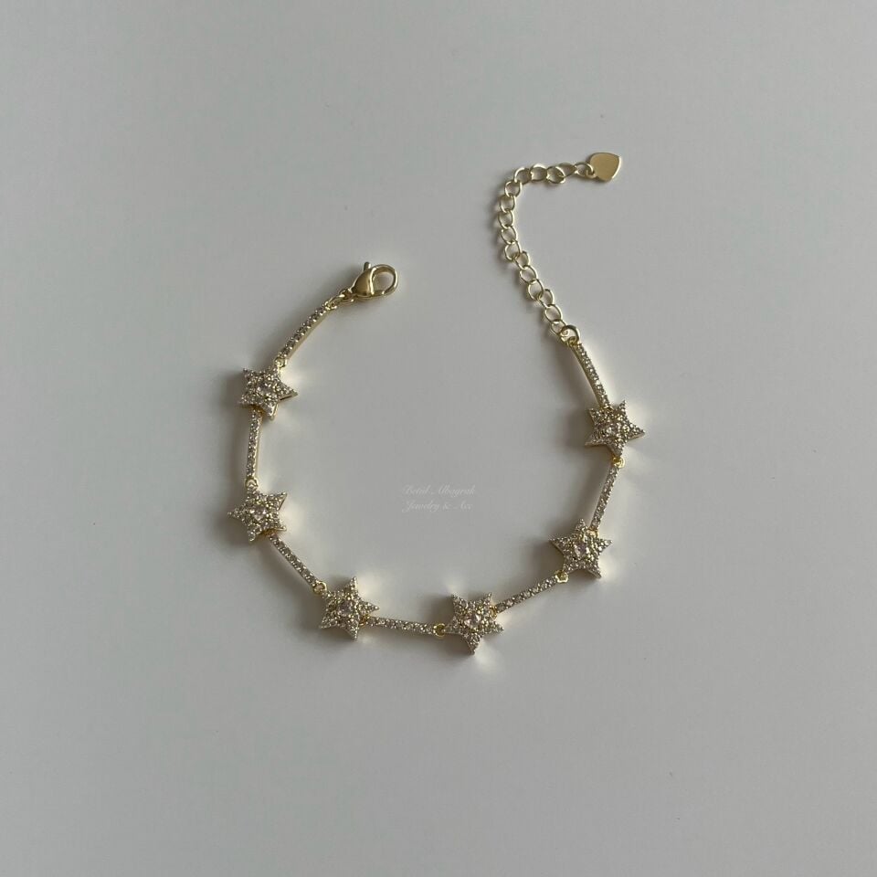 Altın Kaplama Full Taşlı Yıldızlı Suyolu Bileklik