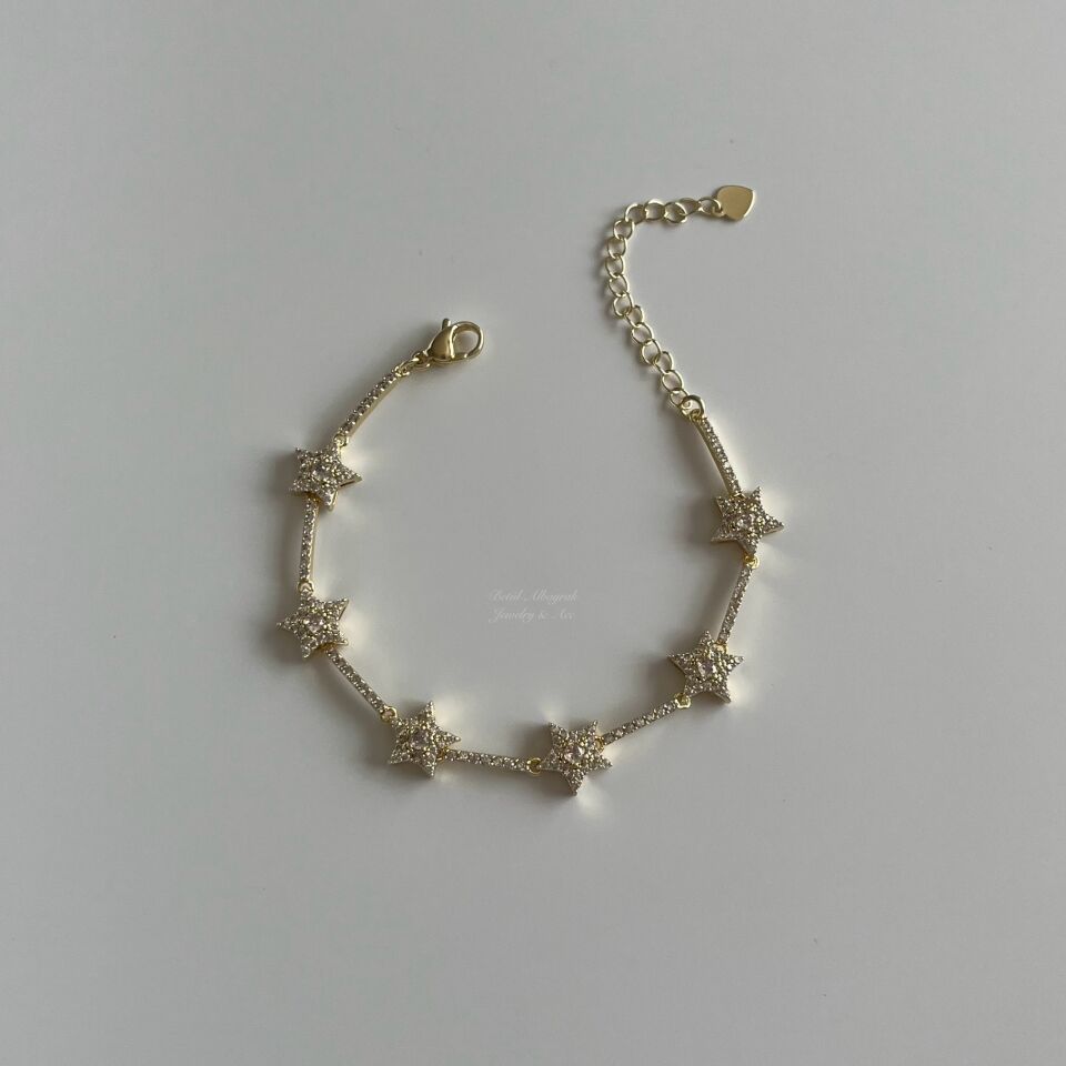 Altın Kaplama Full Taşlı Yıldızlı Su Yolu Bileklik