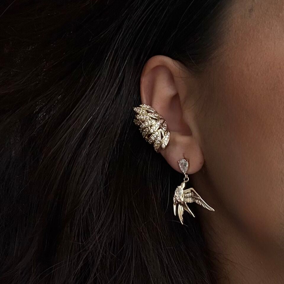 Vip Taşlı Yaprak Motif Earcuff