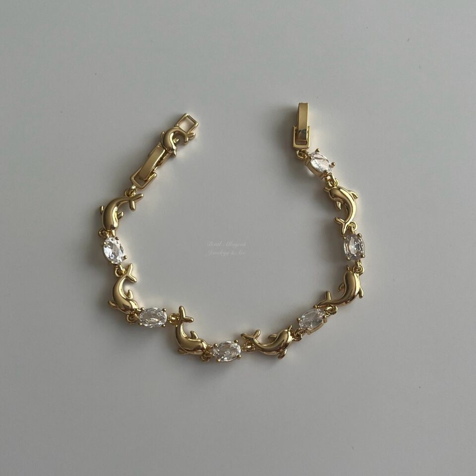 Altın Kaplama Taşlı Yunus Balığı Bileklik