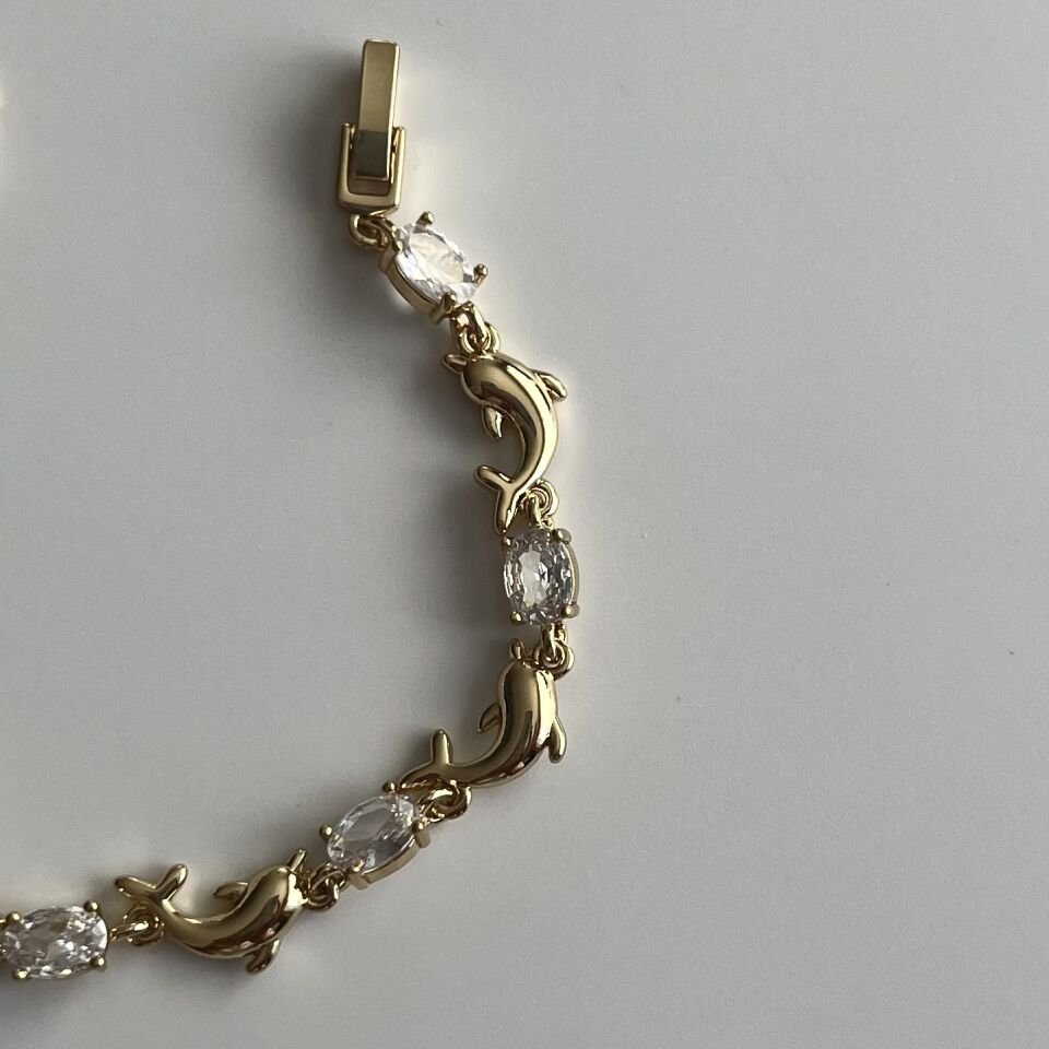 Altın Kaplama Taşlı Yunus Balığı Bileklik