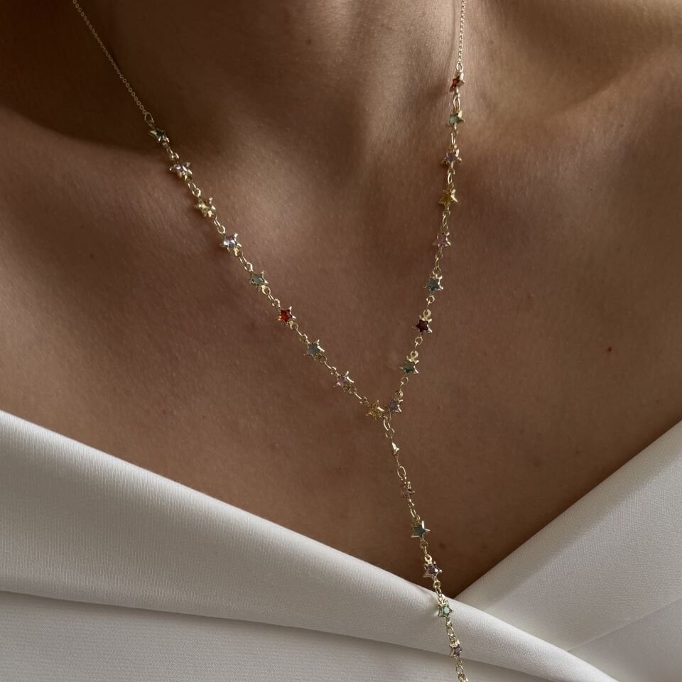 Altın Kaplama Renkli Yıldız Y Kolye