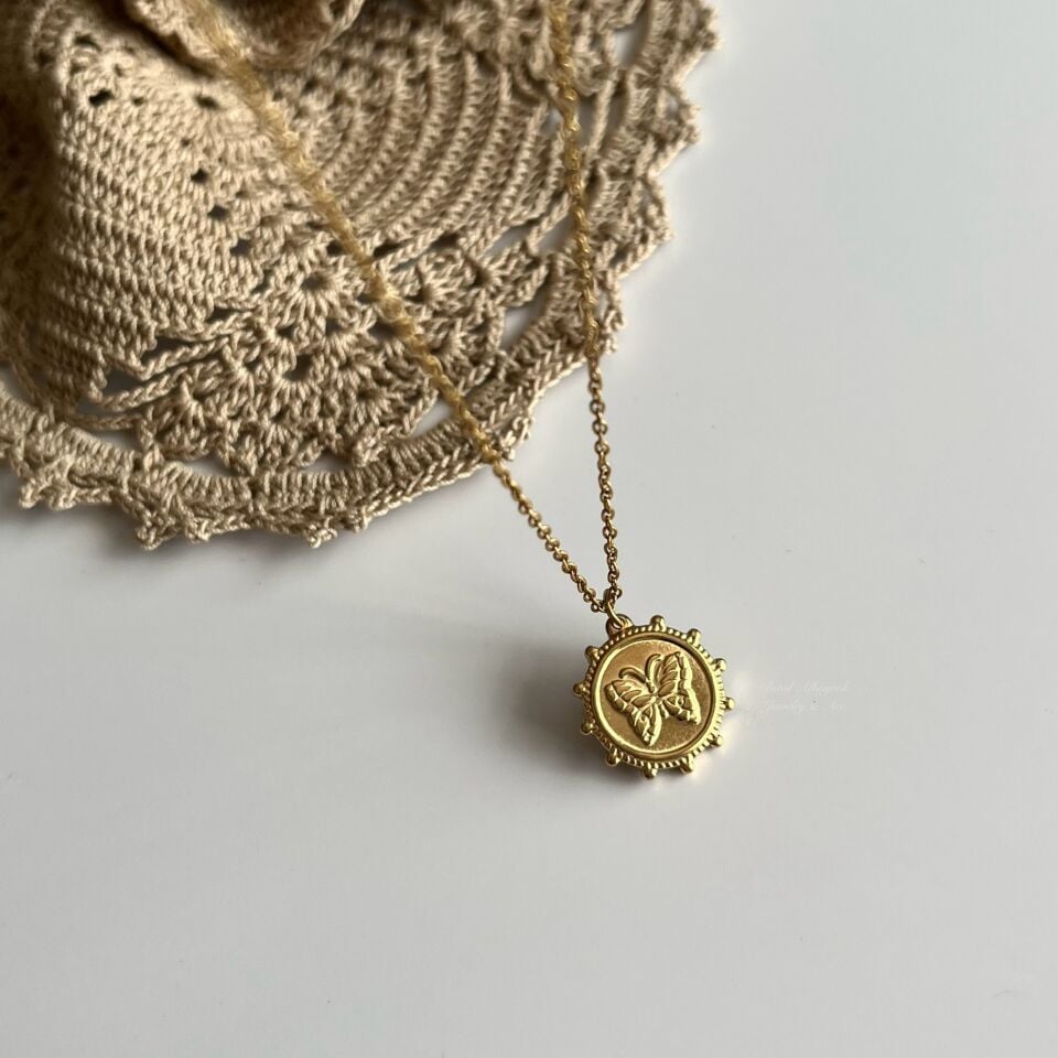 Çelik Vintage Kelebek Kolye