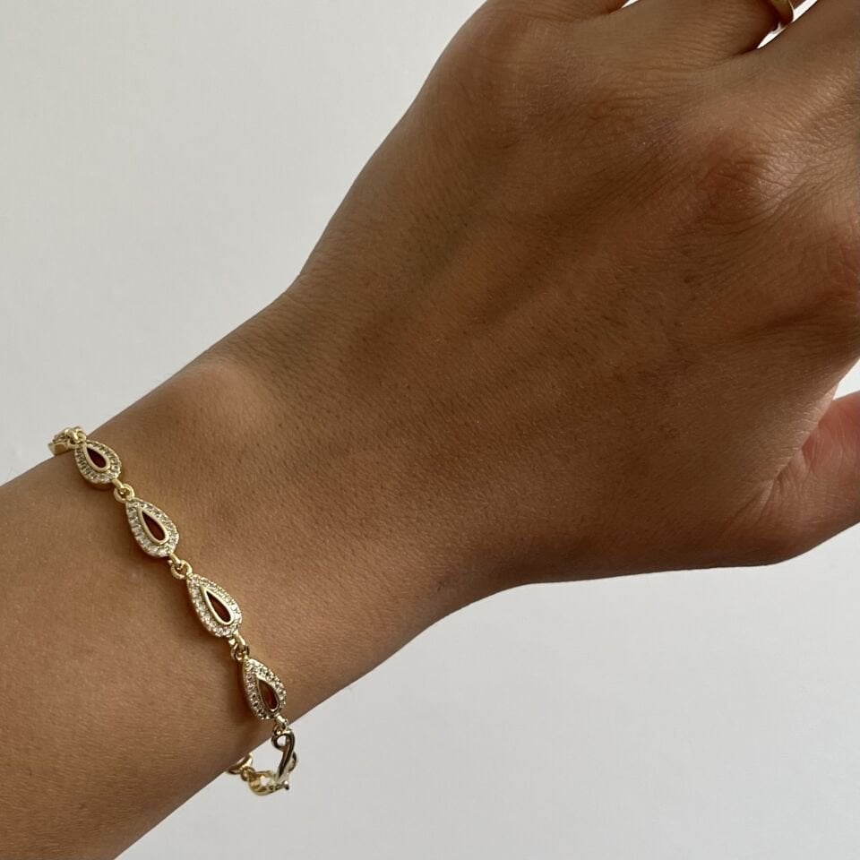 Altın Kaplama Taşlı Oval Desenli Bileklik