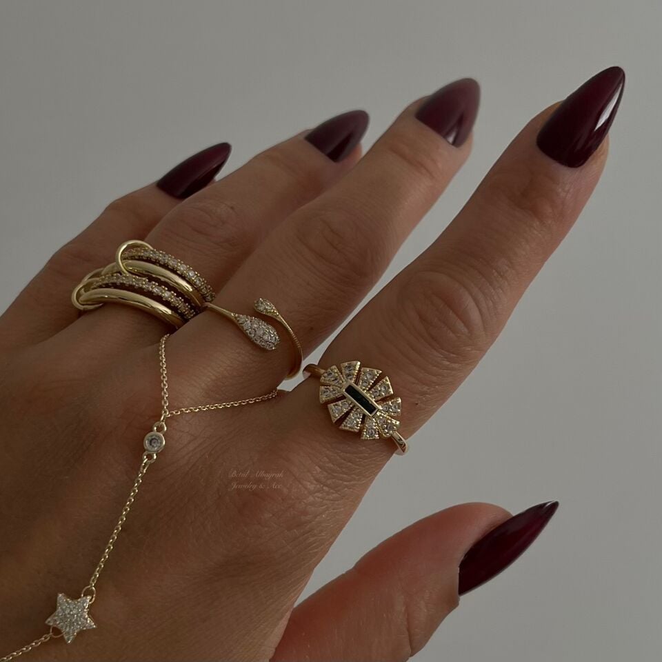 Vip Ayarlanabilir Yeşil Taşlı Vintage Yüzük