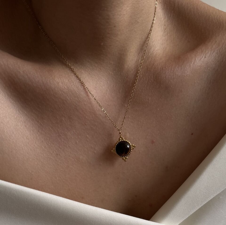 Çelik Kaplan Gözü Vintage Yuvarlak Kolye