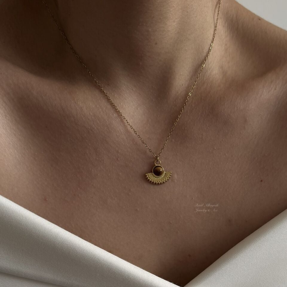 Çelik Kaplan Gözü Yelpaze Kolye