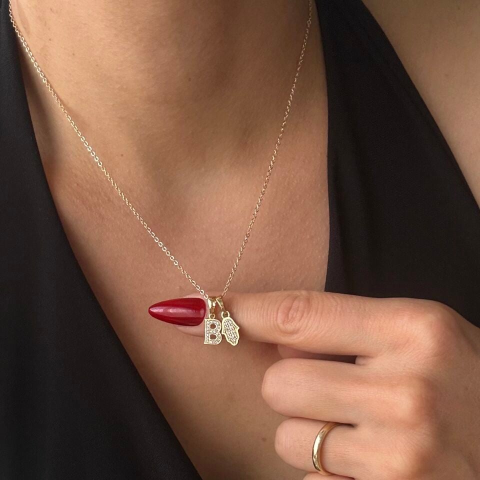 Xuping Hamsa Charmlı Harf Kolye