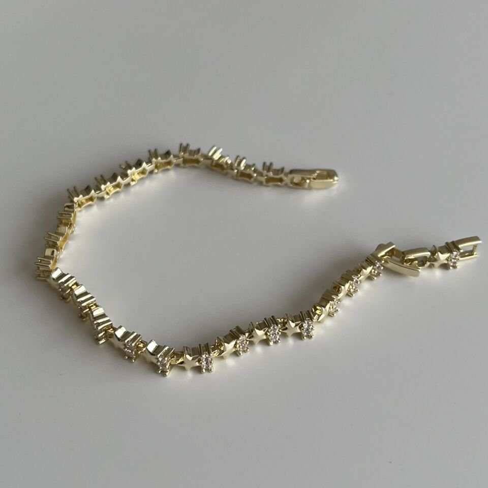 Altın Kaplama Taşlı Yıldızlı Bileklik