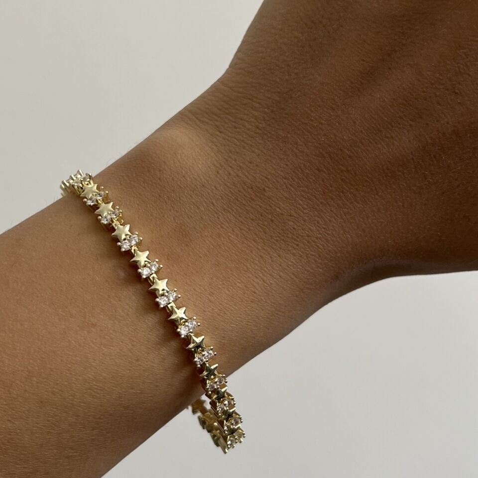 Altın Kaplama Taşlı Yıldızlı Bileklik