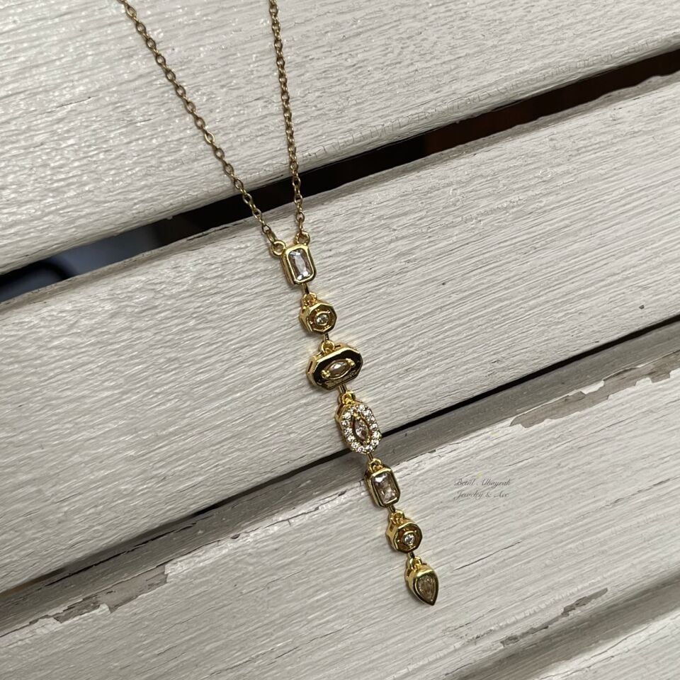 Çelik Minimal Taşlı Y Kolye