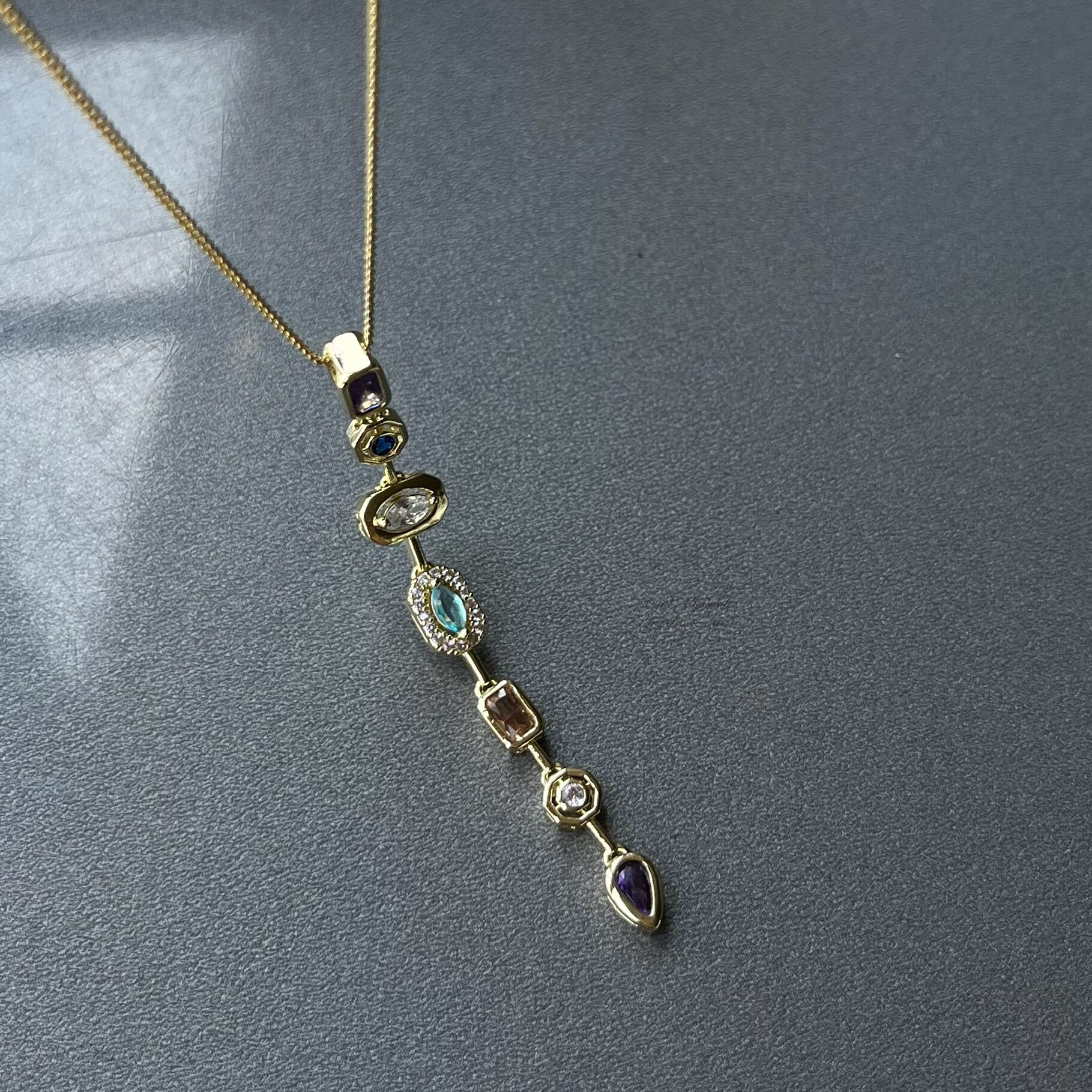 Çelik Minimal Renkli Taşlı Y Kolye