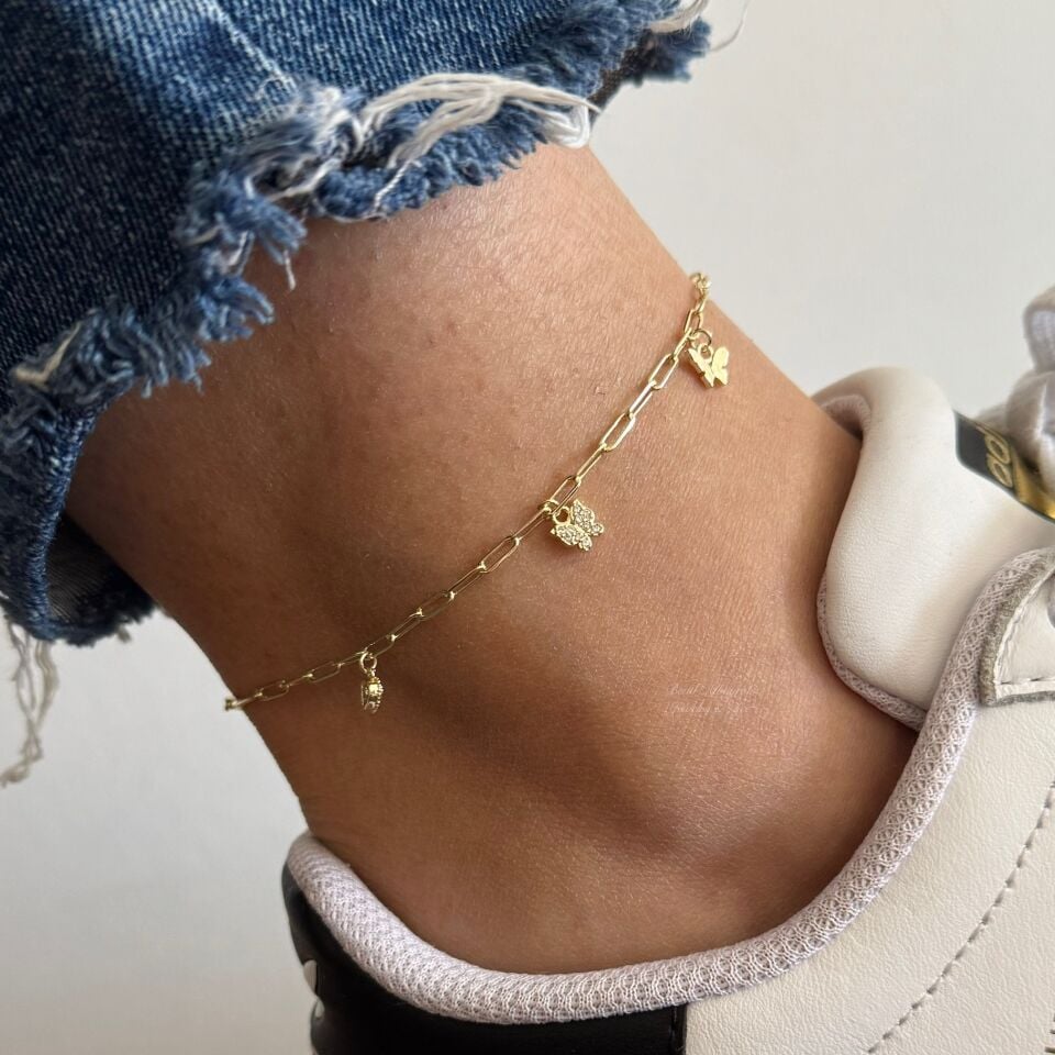 Altın Kaplama Ataç Zincir Kelebek Halhal